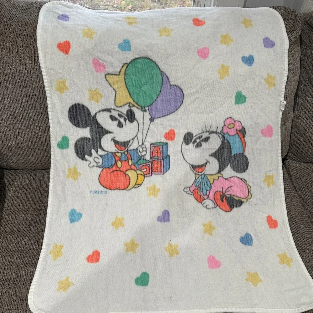 Vintage Disney Baby Mickey‎ Minnie Mouse ABC Blocks Balloons Blanket